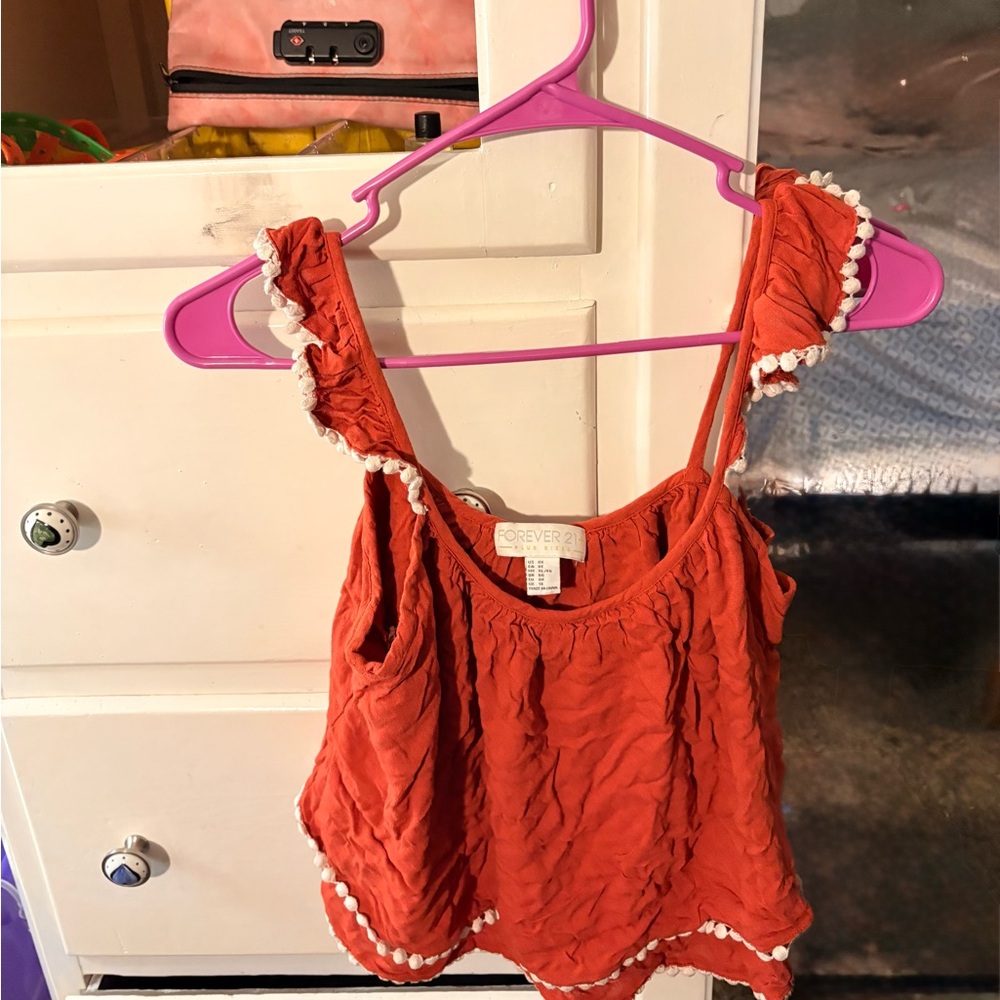 Forever 21 Orange Ruffled Crop Camisole